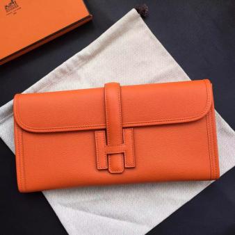 Orange Epsom Calfskin Hermes Jige Elan 29 Clutch Bag