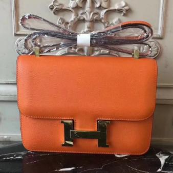 Orange Epsom Leather Bag Hermes Constance MM 24cm