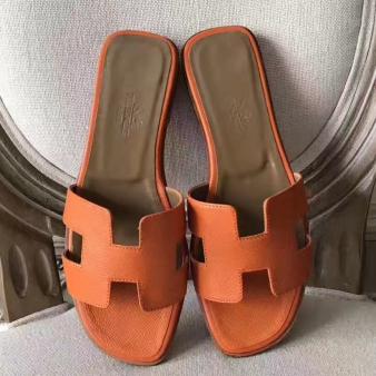 Orange Epsom Leather Hermes Oran Sandals