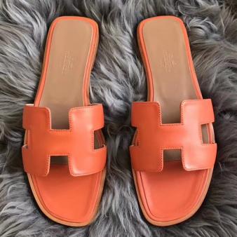 Orange Swift Leather Hermes Oran Sandals