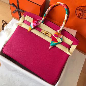 Peach Clemence Leather Hermes Birkin 35 Handmade Bag