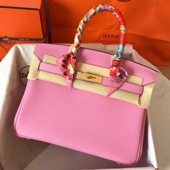 Pink Clemence Leather Hermes Birkin 30 Handmade Bag