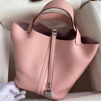 Pink Clemence Leather Hermes Picotin Lock 22 Handmade Bag