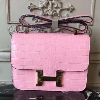 Pink Crocodile Hermes Constance MM 24cm Bag