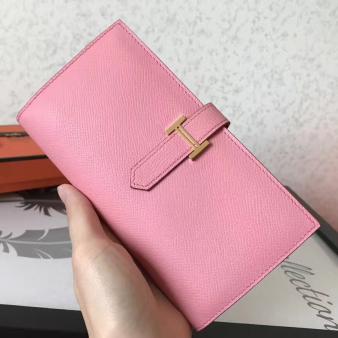 Pink Epsom Hermes Bearn Gusset Wallet