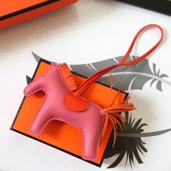 Pink/Orange Leather Hermes Rodeo Horse Bag Charm