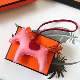 Pink/Red/Orange Leather Hermes Rodeo Horse Bag Charm