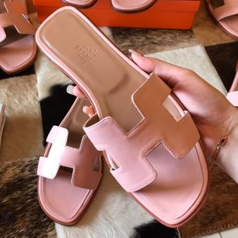 Pink Swift Calfskin Hermes Oran Slide Sandals