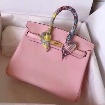 Pink Swift Leather Hermes Birkin 25 Handmade Bag