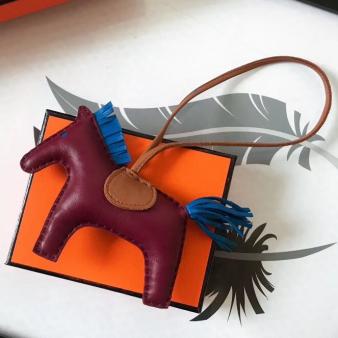 Purple/Camel/Blue Leather Hermes Rodeo Horse Bag Charm