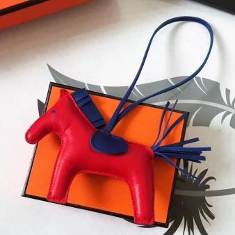 Red/Blue Leather Hermes Rodeo Horse Bag Charm