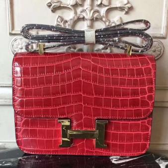 Red Crocodile Hermes Constance MM 24cm Bag