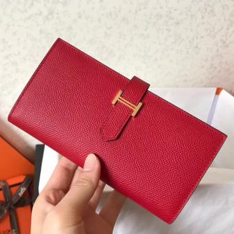 Red Epsom Hermes Bearn Gusset Wallet