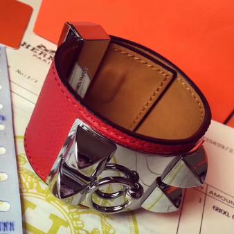 Red Epsom Hermes Collier de Chien Bracelet Size S