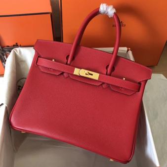 Red Epsom Leather Hermes Birkin 30 Handmade Bag