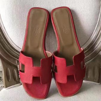 Red Epsom Leather Hermes Oran Sandals