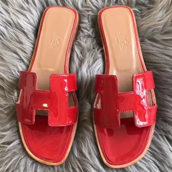 Red Patent Leather Hermes Oran Sandals