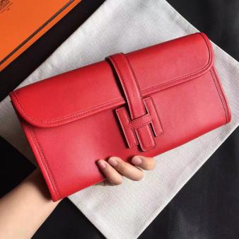 Red Swift Calfskin Hermes Jige Elan 29 Clutch