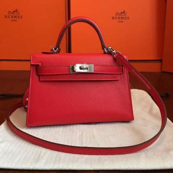 Red Swift Calfskin Hermes Kelly Mini II Handmade Bag