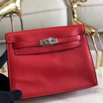 Red Swift Leather Hermes Kelly Danse Handmade Bag