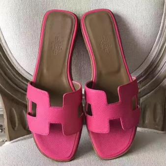 Rose Red Epsom Leather Hermes Oran Sandals