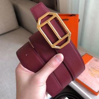 Ruby/Brown Epsom Leather Hermes Pad Reversible Belt