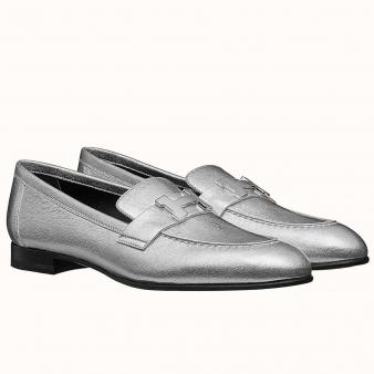 Silver Metallic Goatskin Hermes Paris Loafers