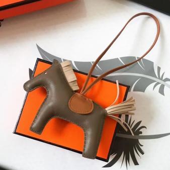 Taupe/Camel/Beige Leather Hermes Rodeo Horse Bag Charm