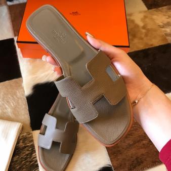 Taupe Epsom Calfskin Hermes Oran Slide Sandals