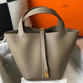 Tourterelle Clemence Leather Hermes Picotin Lock 22 Bag