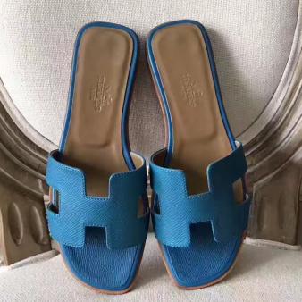 Turquoise Epsom Leather Hermes Oran Sandals