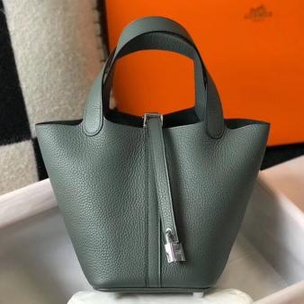 Vert Amande Clemence Leather Hermes Picotin Lock 18 Bag