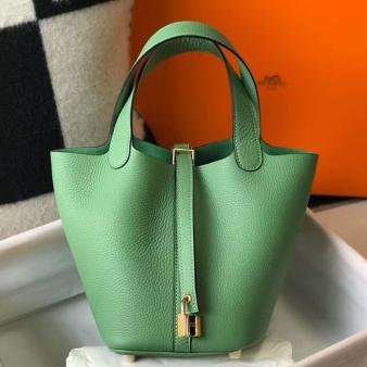 Vert Criquet Clemence Leather Hermes Picotin Lock 18 Bag