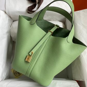 Vert Criquet Clemence Leather Hermes Picotin Lock 22 Handmade Bag