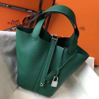 Vert Vertigo Clemence Leather Hermes Picotin Lock 18 Bag