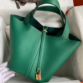 Vert Vertigo Clemence Leather Hermes Picotin Lock 18 Handmade Bag