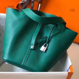 Vert Vertigo Clemence Leather Hermes Picotin Lock 22 Bag