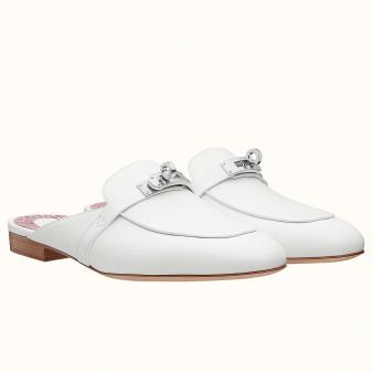 White Calfskin Hermes Oz Mules