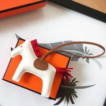 White/Camel/Red Leather Hermes Rodeo Horse Bag Charm