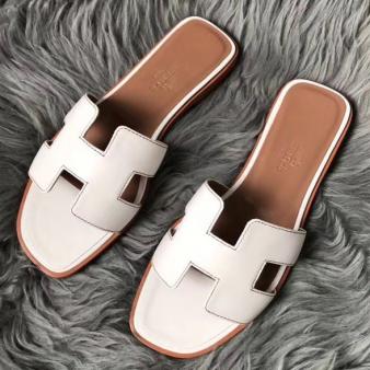 White Swift Leather Hermes Oran Sandals