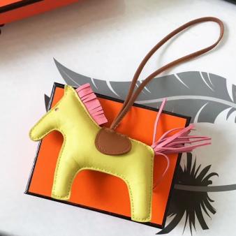 Yellow/Camel/Pink Leather Hermes Rodeo Horse Bag Charm