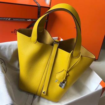 Yellow Clemence Leather Hermes Picotin Lock 18 Bag