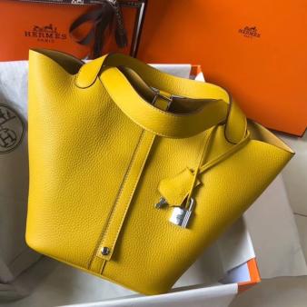 Yellow Clemence Leather Hermes Picotin Lock 22 Bag