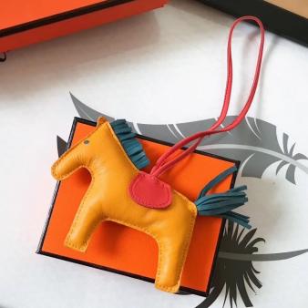 Yellow/Piment/Green Leather Hermes Rodeo Horse Bag Charm