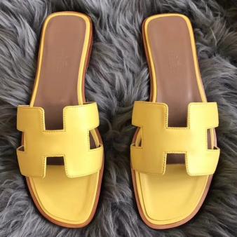 Yellow Swift Leather Hermes Oran Sandals